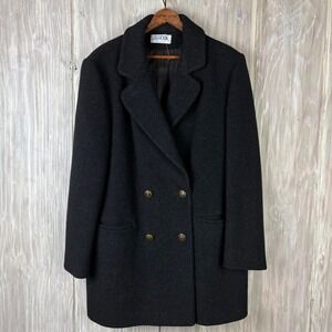 VTG J.G. Hook Black Double Breasted Wool Coat Ornate Gold Buttons USA Union Made